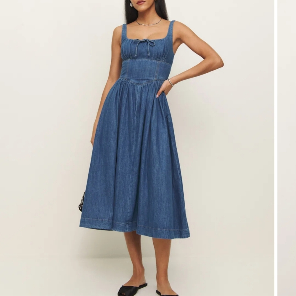 Reformation Balia Denim Midi Dress Blue - Size 6